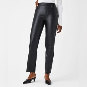 Spanx Women's Plus Size 3X Leather-Like Straight Leg Pant Luxe Black Vegan NEW